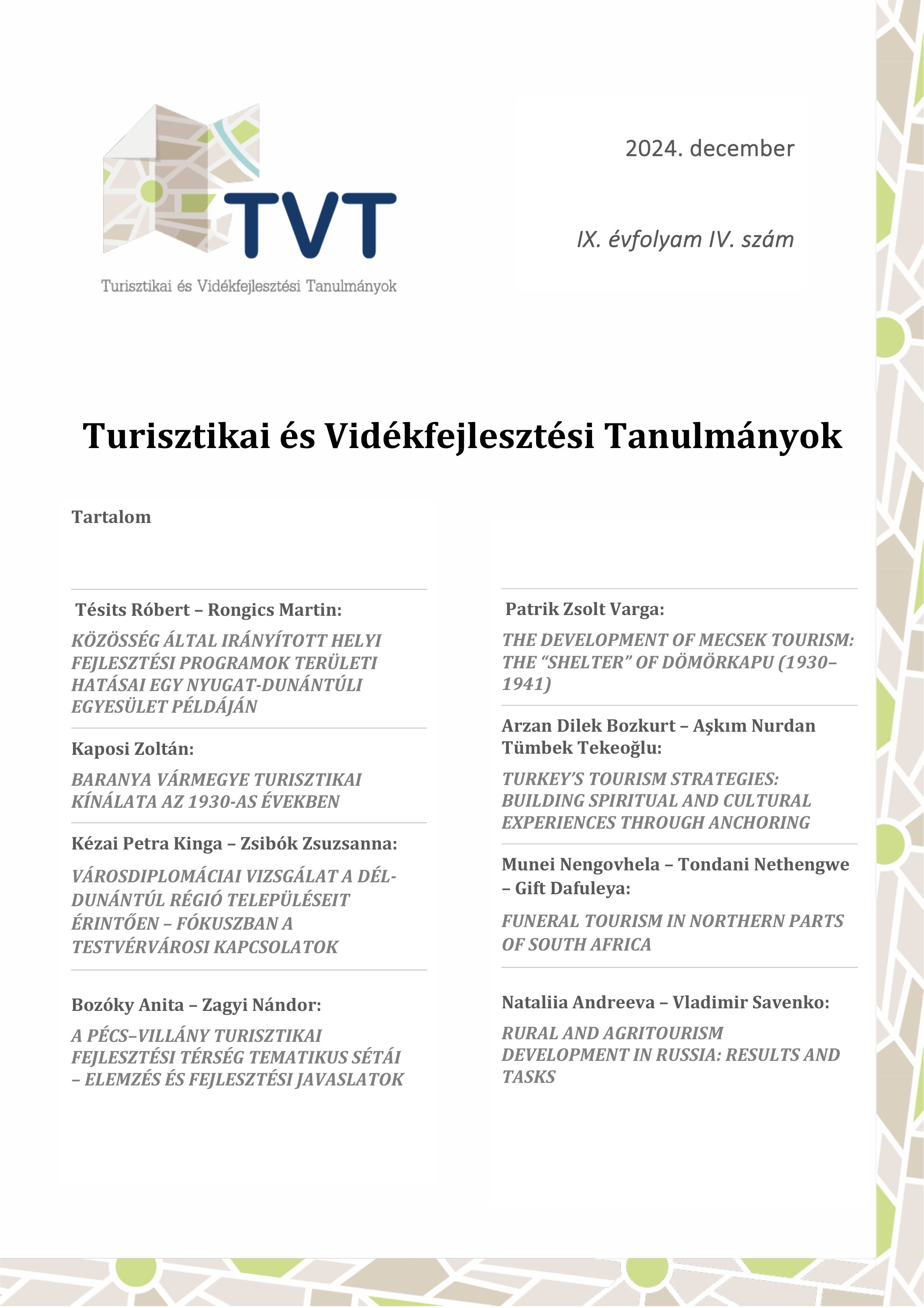 					View Évf. 9 szám 4 (2024): Turisztikai és Vidékfejlesztési Tanulmányok
				
